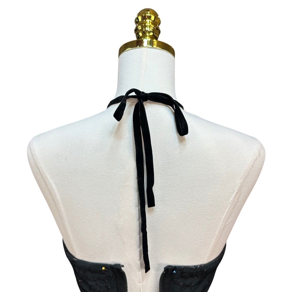 BCBG MAX AZRIA Women‎ Black Metallic Lace Jewel Halter Cocktail Dress Size 0 - Picture 7 of 9